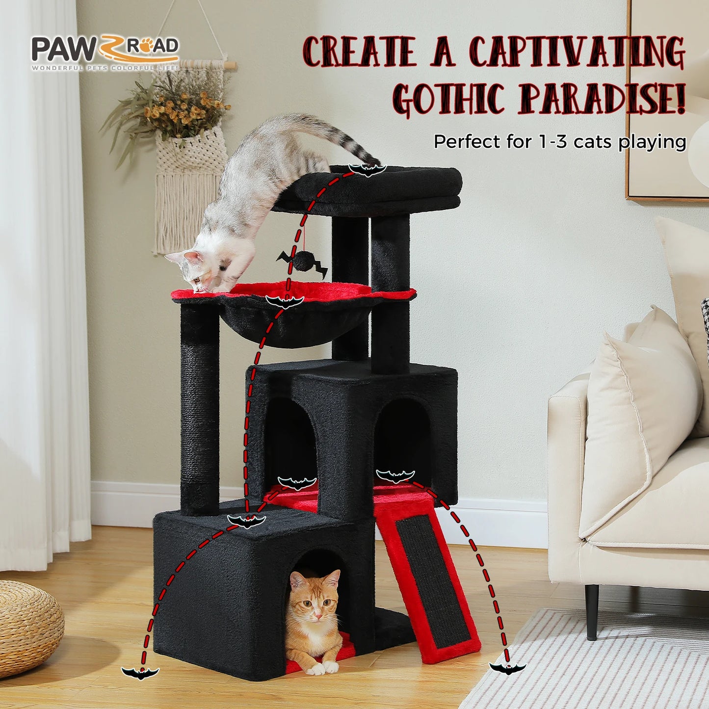 Large Cat Tree for Indoor Cats Multi-Level Cat Tower with Spacious Condos Sisal Scratching Pad Kitten House Accessories Cat Toys