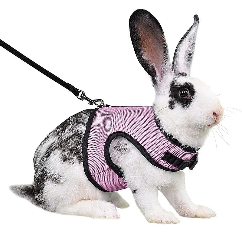 Harness with Leash Set for Rabbits Breathable Pet Vest for Rabbit Ferrets Guinea Pig Squirrel Adjustable Soft Small Pet Harness