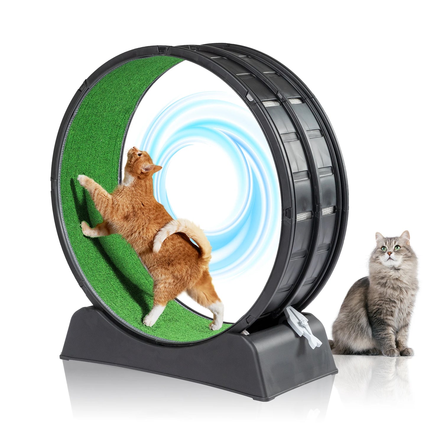 Cat Treadmill Wheel Exerciser with Carpeted Runway, Plastic Cat Running Wheel for Cats Daily Exercise and Weight Loss, Black
