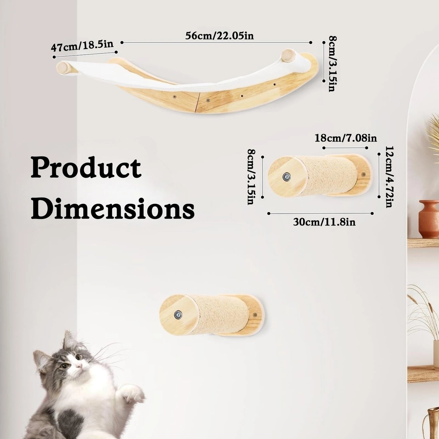 Cat Hammock Wall Mounted Cat Shelf With Two Steps - Cat Wall Shelves And Perches For Sleeping, Playing, Climbing, And Lounging -Sleeping, Playing, Climbing, And Lounging -