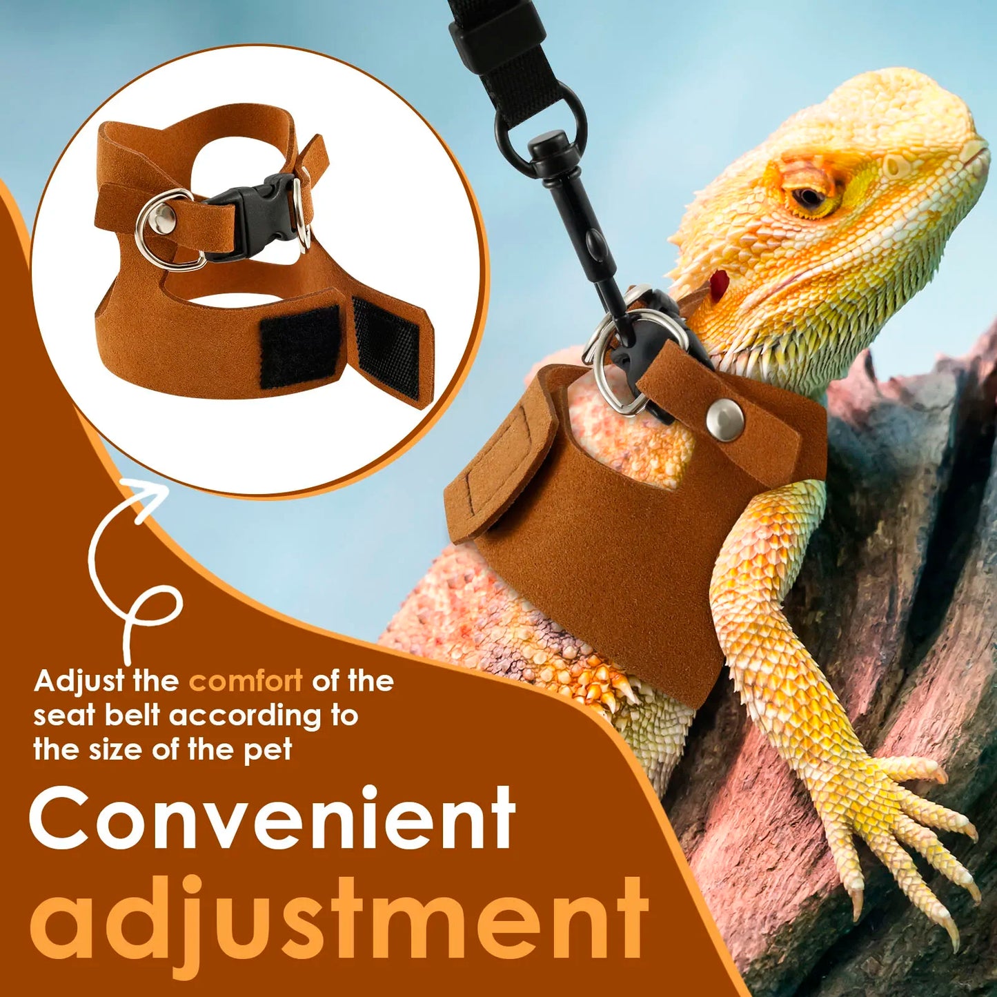 3Pcs Lizard Leash Harness Adjustable Reptile Bearded Dragon Traction Soft Rope Chameleon Amphibians Pet Harness Supplies