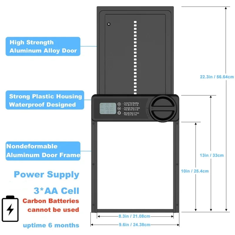 Automatic Chicken Coop Door Auto Duck Door Battery Powered Electric Chicken Coop Door with Timer & Manual Control LED Screen