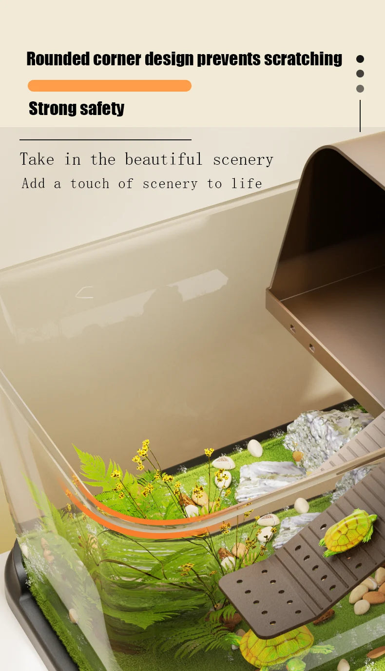 New Household Brazilian Turtle Ecological Landscape Tank Turtle Specific Feeding Tank With Tape Platform Amphibious Turtle Tanks