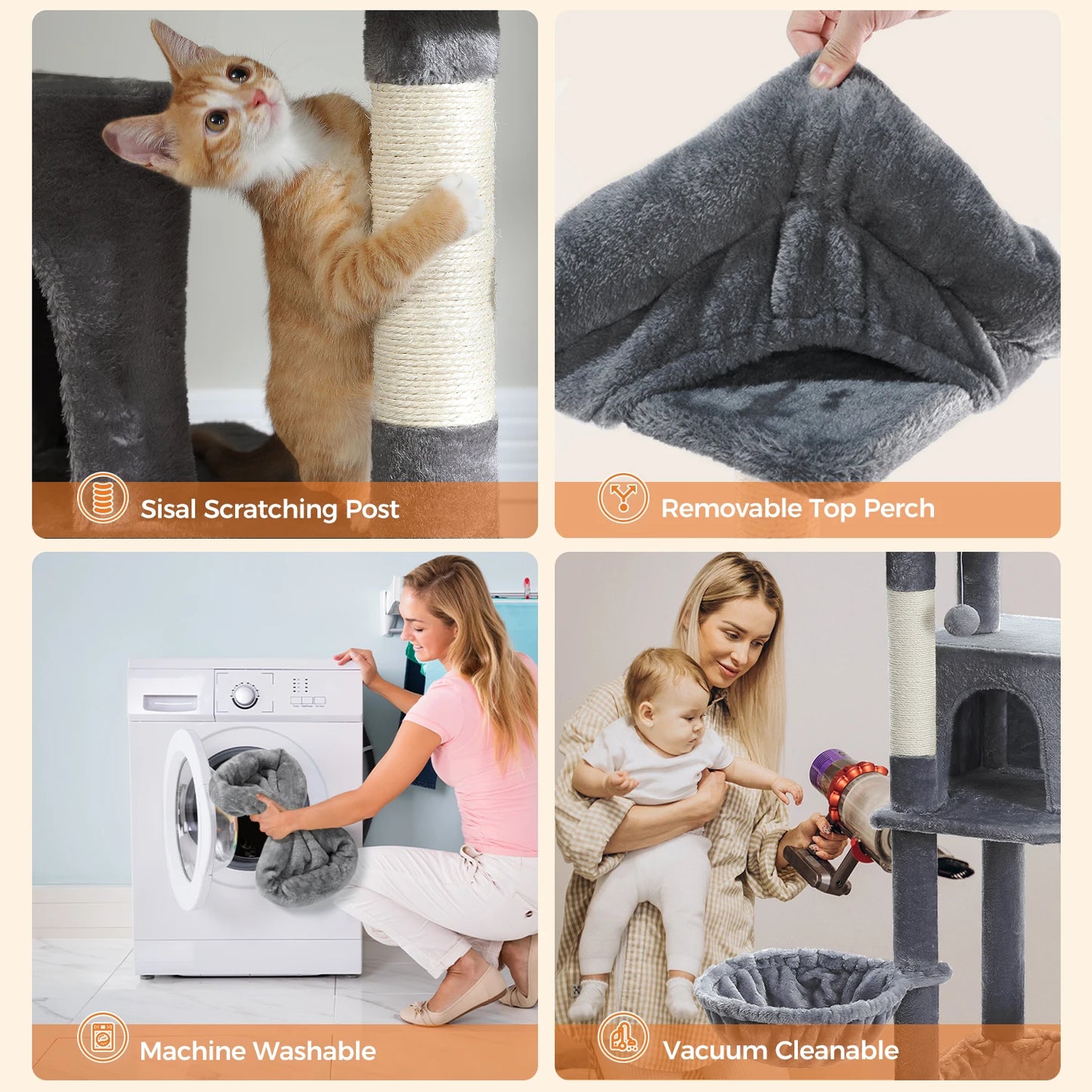 Large Cat Tree Tall Cat Tower for Indoor Cats Multi-Level Plush Cat Condo with Scratching Posts Scratching Posts Perches Caves