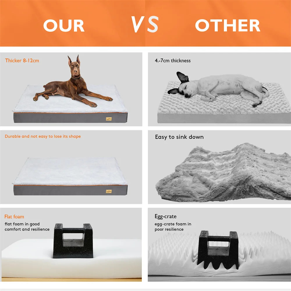 Premium Large Orthopedic Memory Foam Dog Bed Waterproof Pet Jumbo Mattress with Orange Trim Washable Water Resistant