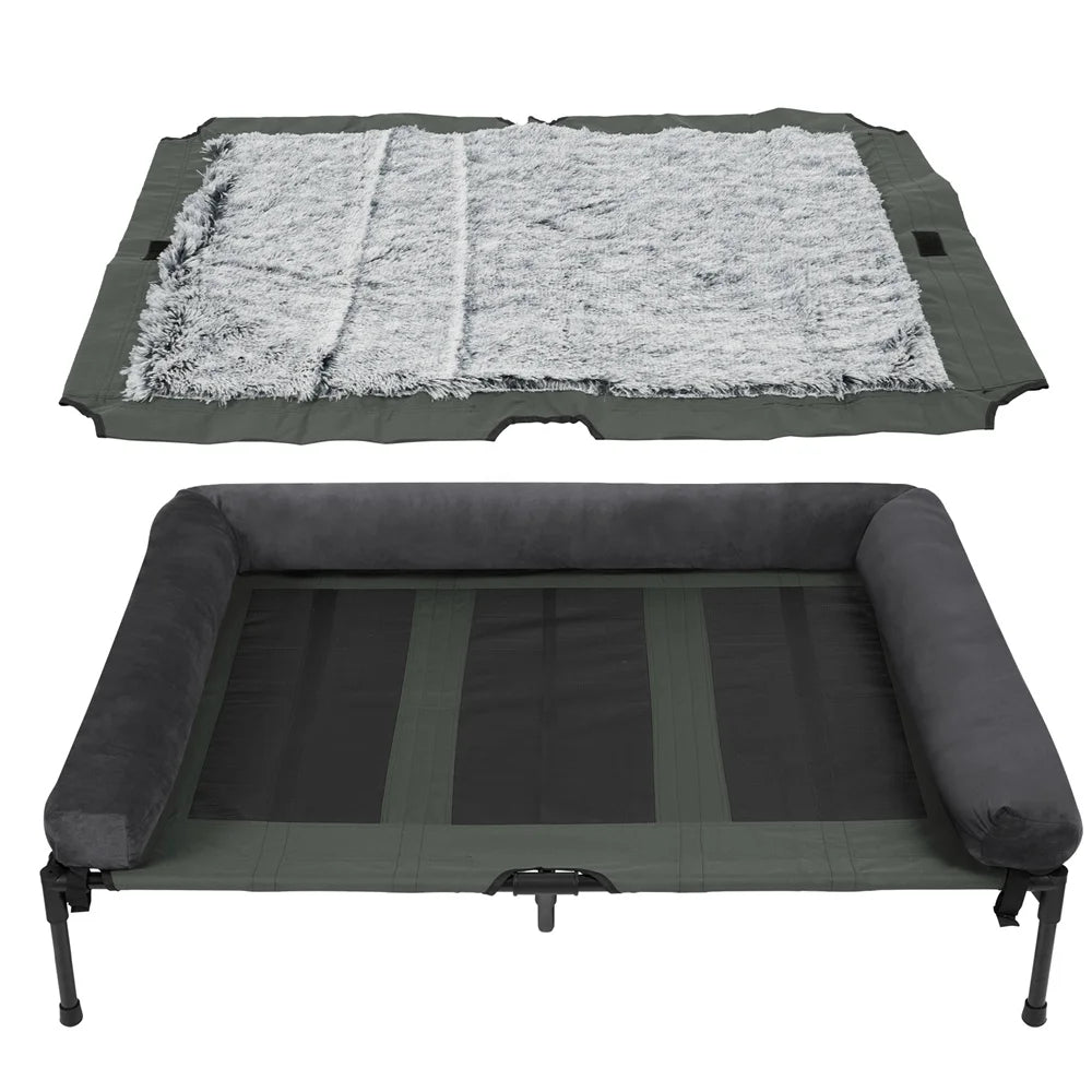 XXL XL Large Dog Bed Outdoor Raised Dog Bed with Cooling Breathable Mat and Soft Plush Mat Pet Puppy Camping Cot for Home Garden Indoor