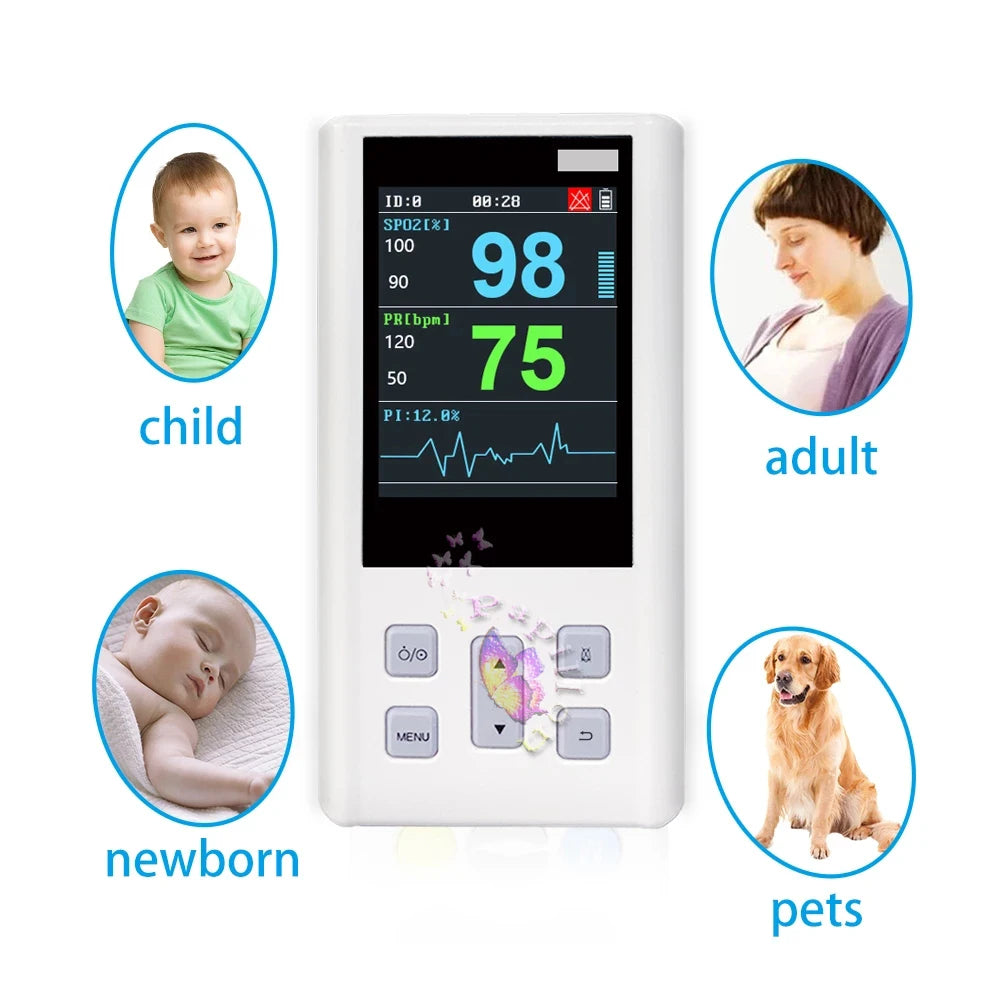 Handheld Pulse Oximeter Monitor for Heart Rate and Oxygen Saturation with Veterinary Medical SPO2 with Memory