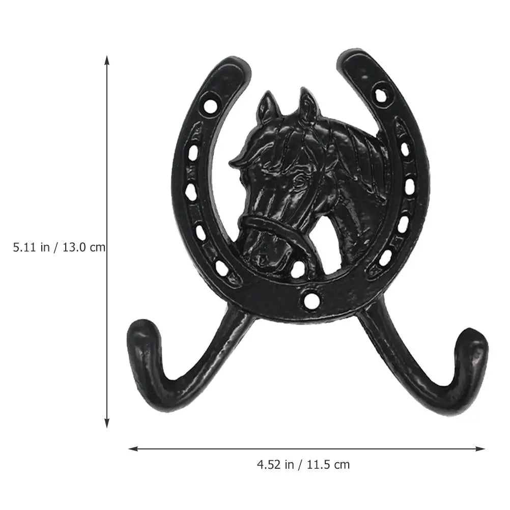 Black Cast Iron Horseshoe Double Hook Wall Mounted Bathroom Coat Hat Key Hanger Wall Storage Hooks For Household Use Multi