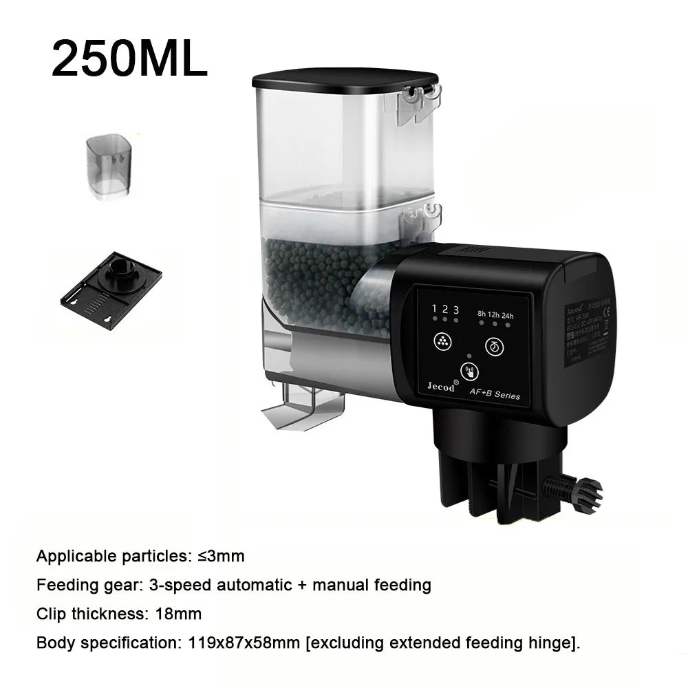 250ML/500M Fish Tank Feeder Digital Display Screen LCD Display Auto Fish Food Dispenser Adjustable Timer