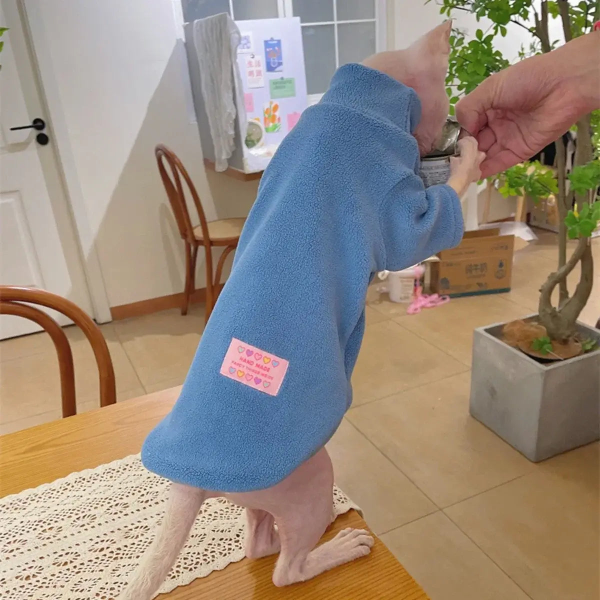 Fleece Coat for Sphynx Cat Warm Sweatshirt 4-legged Jumpsuit