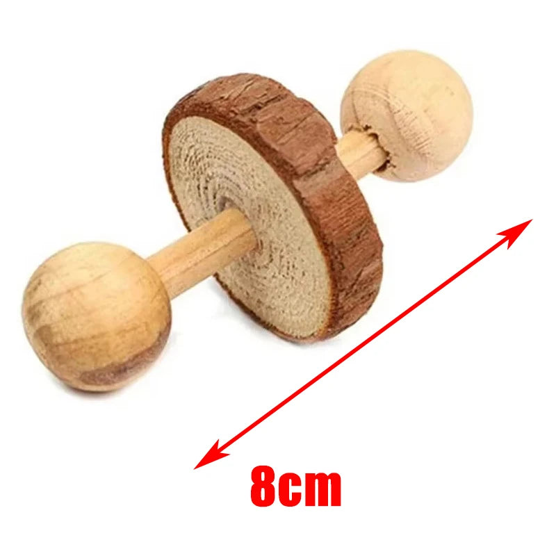 Guinea Pig Rabbit Hamster Small Animal Play Pet Roller Toys Natural Wooden Pine Dumbbells Unicycle Bell Chew Chewing Braided Ball
