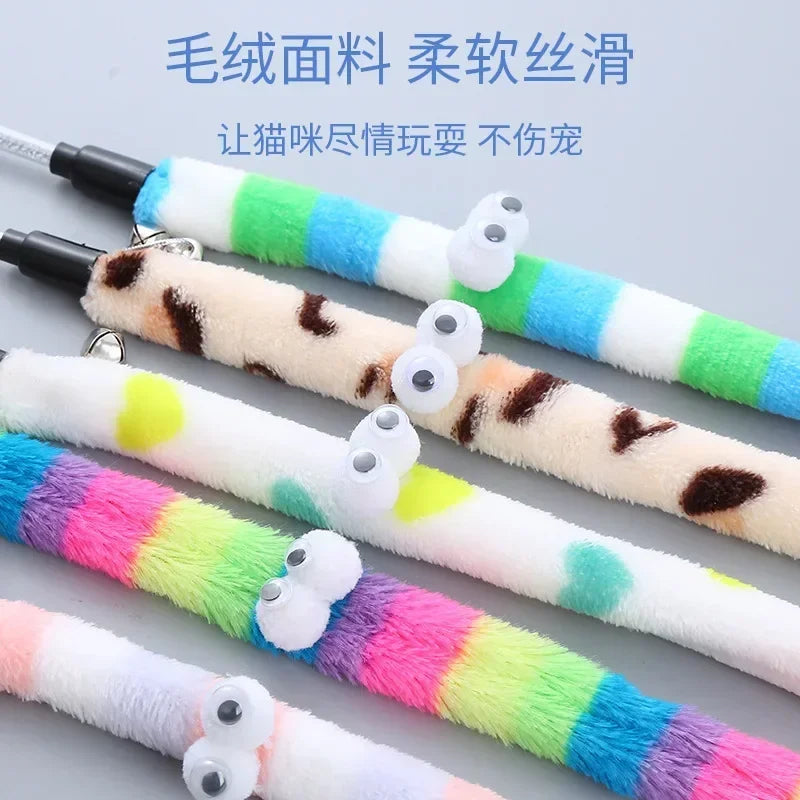Pet Cat Toy Feather Cat Teaser Wand Cat Interactive Toys Caterpillar Colorful Rod Teaser Wand Supplies Accessory