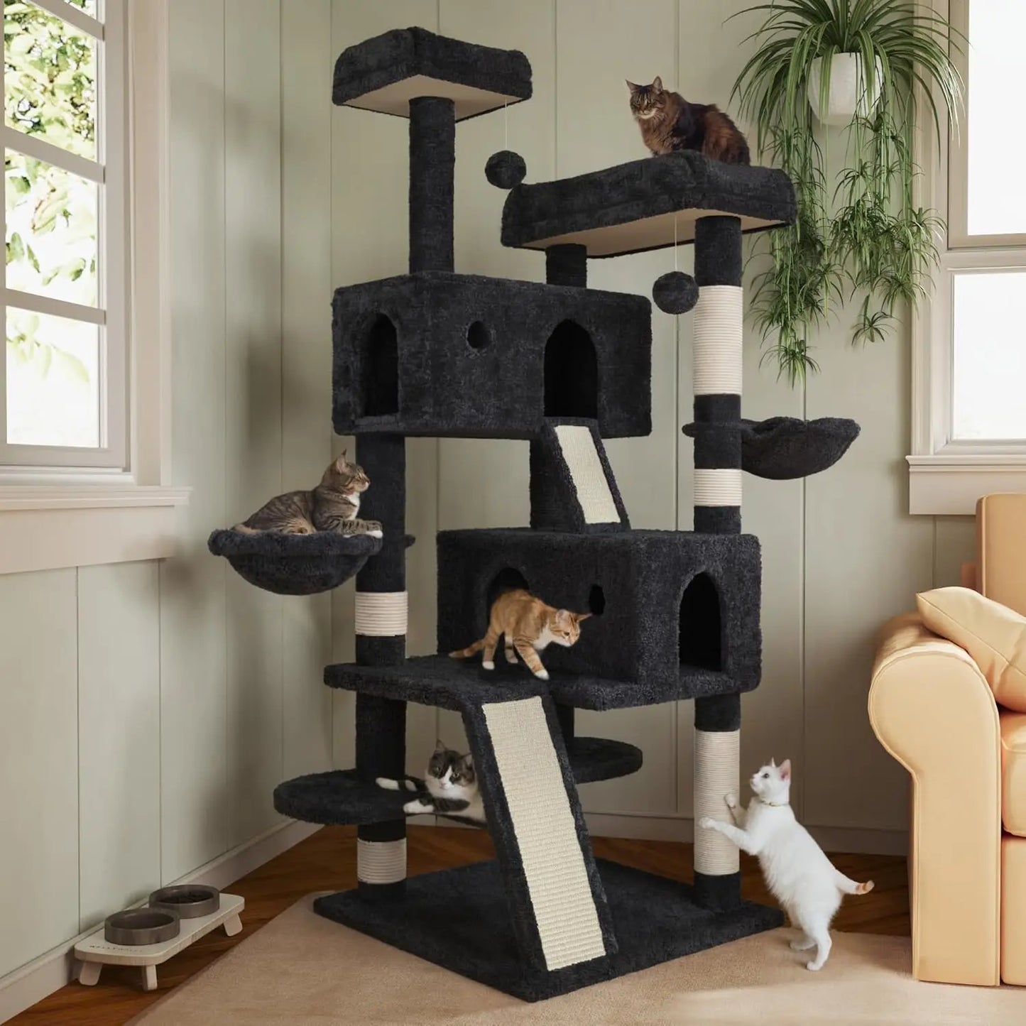 66 Inches tall Multi-Level Large Cat Tree Tower for Indoor Big Cats/Cozy Plush Perches/Cat Condo/Sisal Scratching Posts