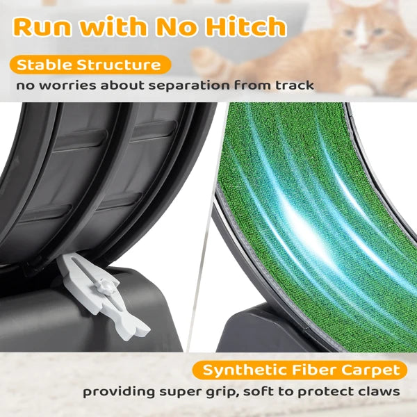 Cat Treadmill Wheel Exerciser with Carpeted Runway, Plastic Cat Running Wheel for Cats Daily Exercise and Weight Loss, Black