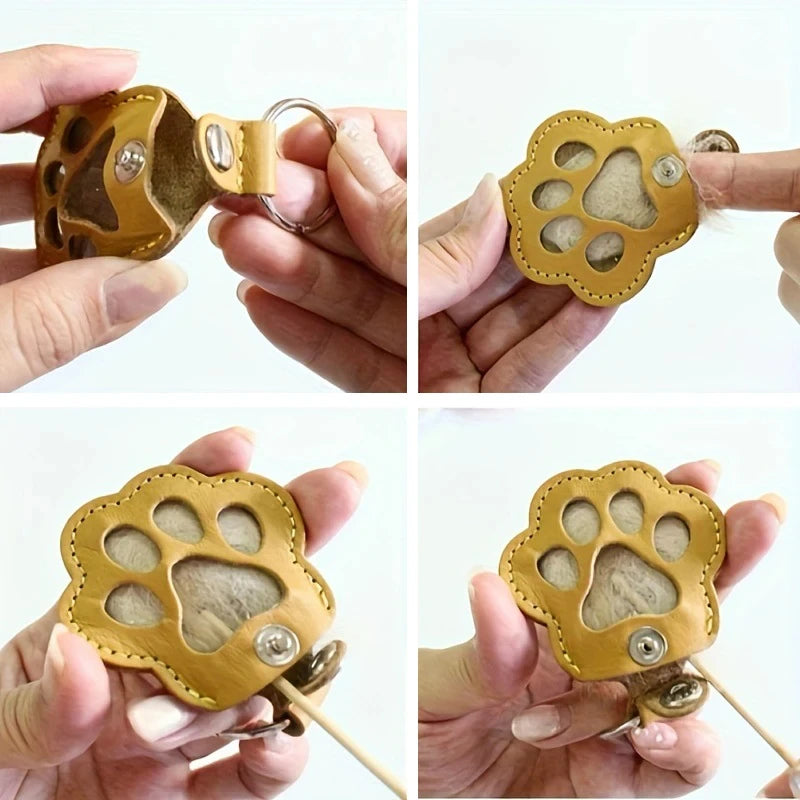 Leather Memorial Pet Hair Storage Bag Cat Paw Keychain Handmade Homemade Pet Memorial Keychain