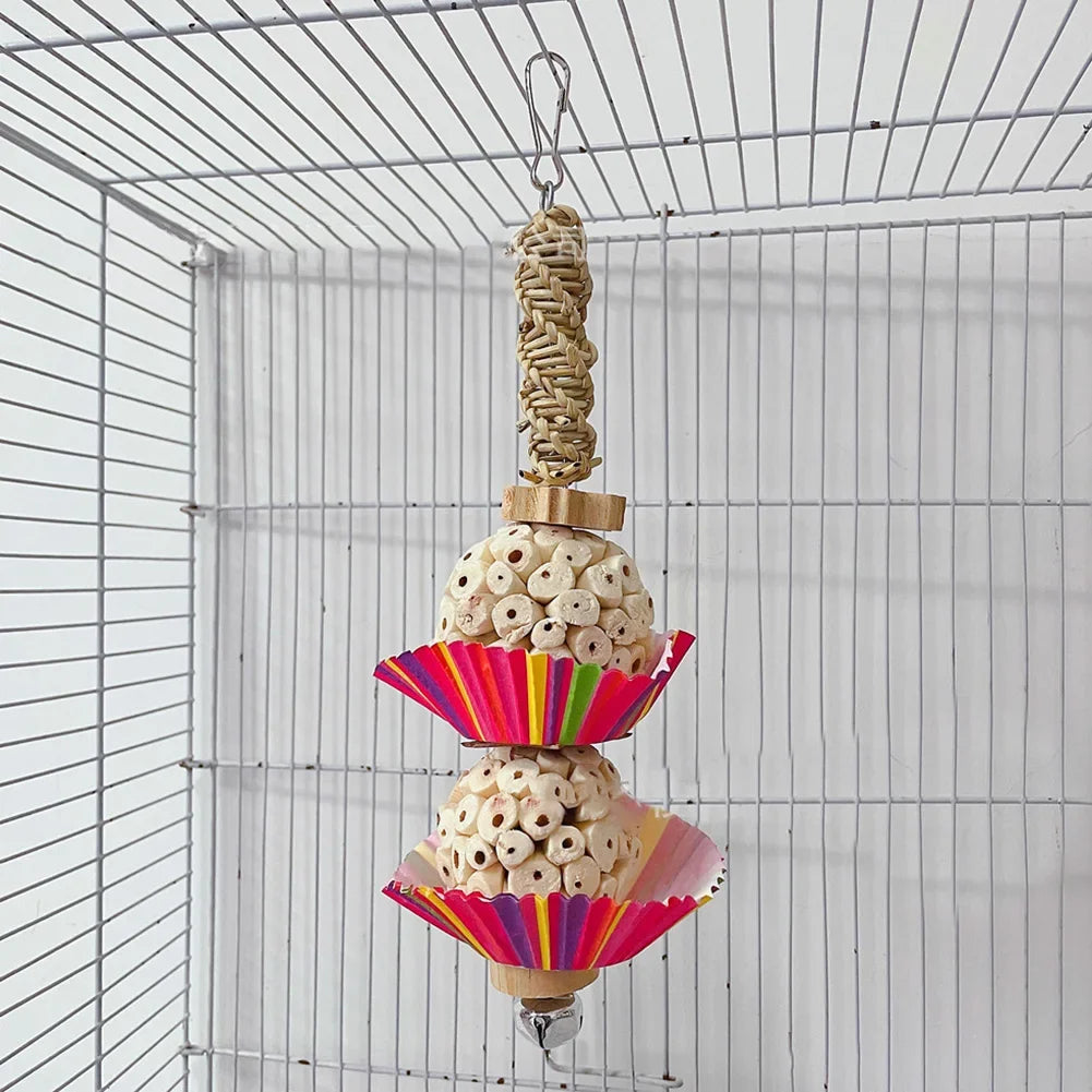 Parrots Supplies Bird Toys With Bell Natural Wooden Blocks Teething Chew Gift Chew Toy Parrot Toys For Parakeets Cockatiels Bird