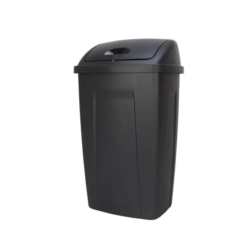 13 Gallon Swing Top Plastic Kitchen Garbage Can Black Indoor Trash Bin Dual Lid Decorative 12.5x16.35x28.23