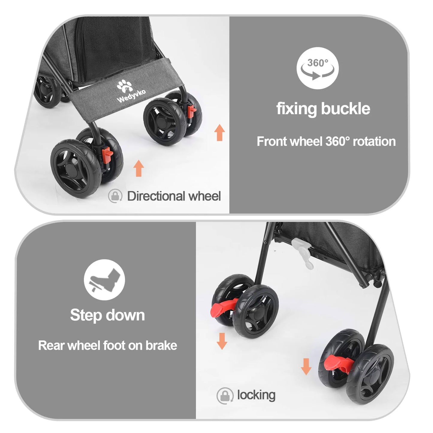 Wedyvko Pet Dog Stroller 4 Wheels Puppy Stroller with Brakes Storage for Dogs Cats Travel Pet Supplies Outdoor