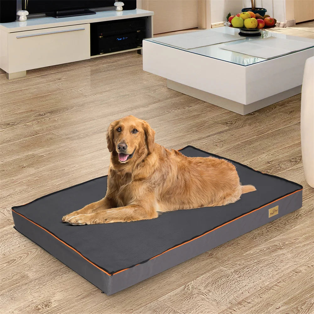Premium Large Orthopedic Memory Foam Dog Bed Waterproof Pet Jumbo Mattress with Orange Trim Washable Water Resistant