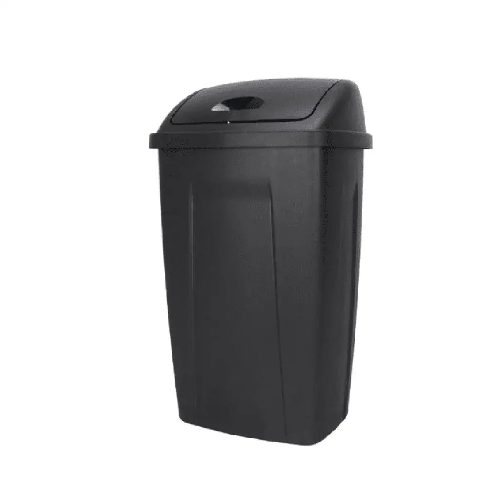 13 Gallon Swing Top Plastic Kitchen Garbage Can Black Indoor Trash Bin Dual Lid Decorative 12.5x16.35x28.23