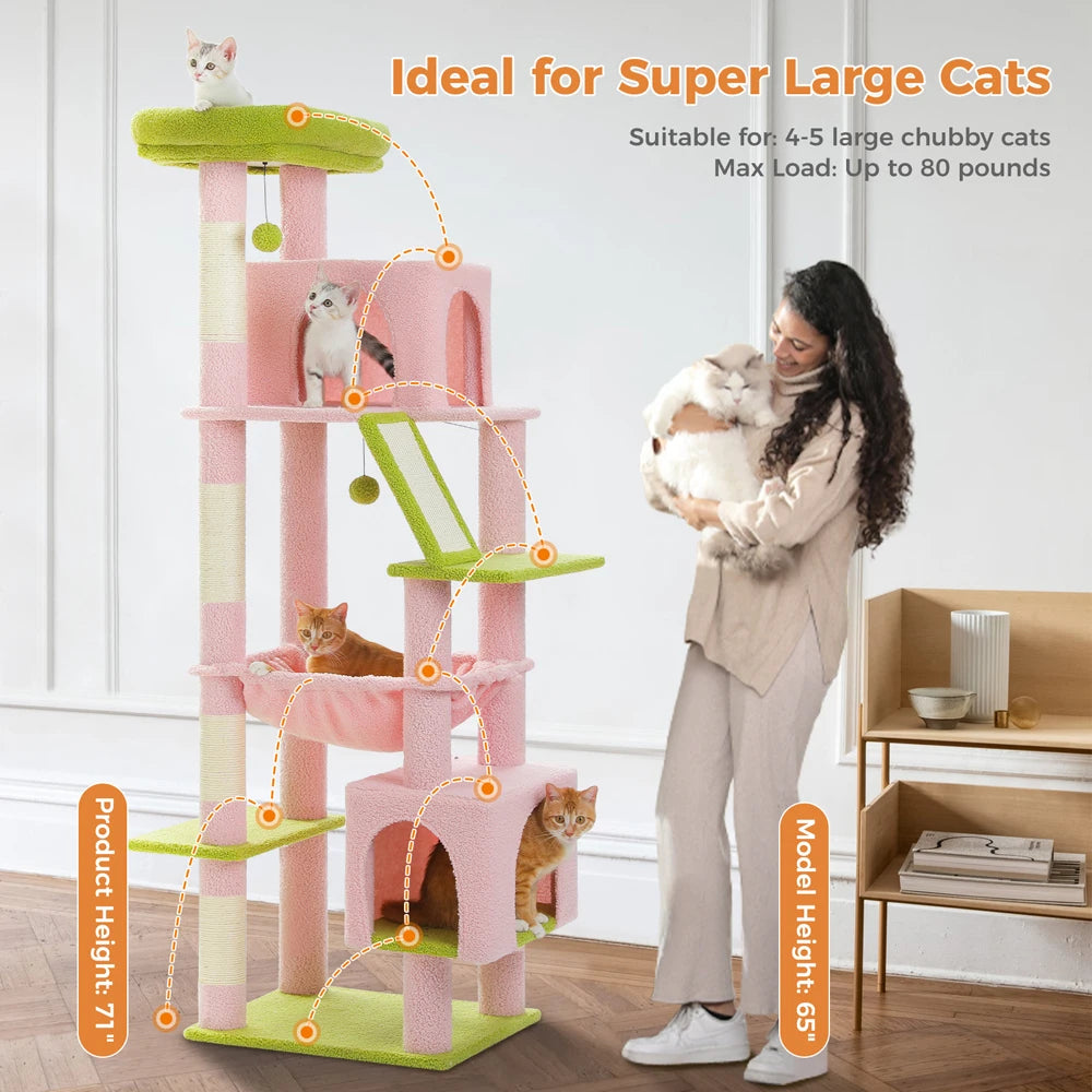 Large Cat Tree Tower Home Furniture Cat Tower Pets Hammock Sisal Cat Scratching Post Climbing Frame Spacious Perch