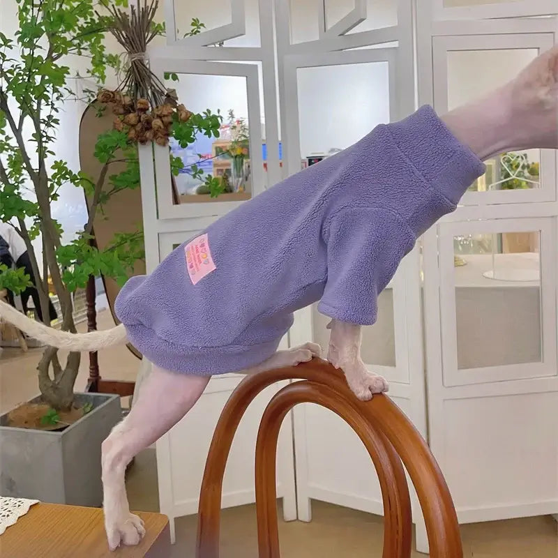 Fleece Coat for Sphynx Cat Warm Sweatshirt 4-legged Jumpsuit