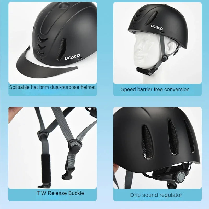 50-61cm Ultra Light Adults Children's Equestrian Helmet Adjustable Riding Helmet Knight Hat Removable Brim Horse Equipment