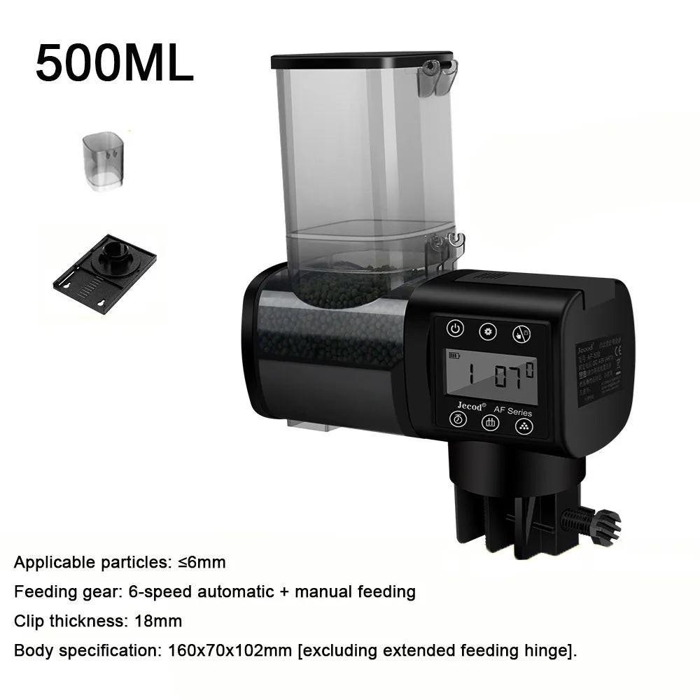 250ML/500M Fish Tank Feeder Digital Display Screen LCD Display Auto Fish Food Dispenser Adjustable Timer