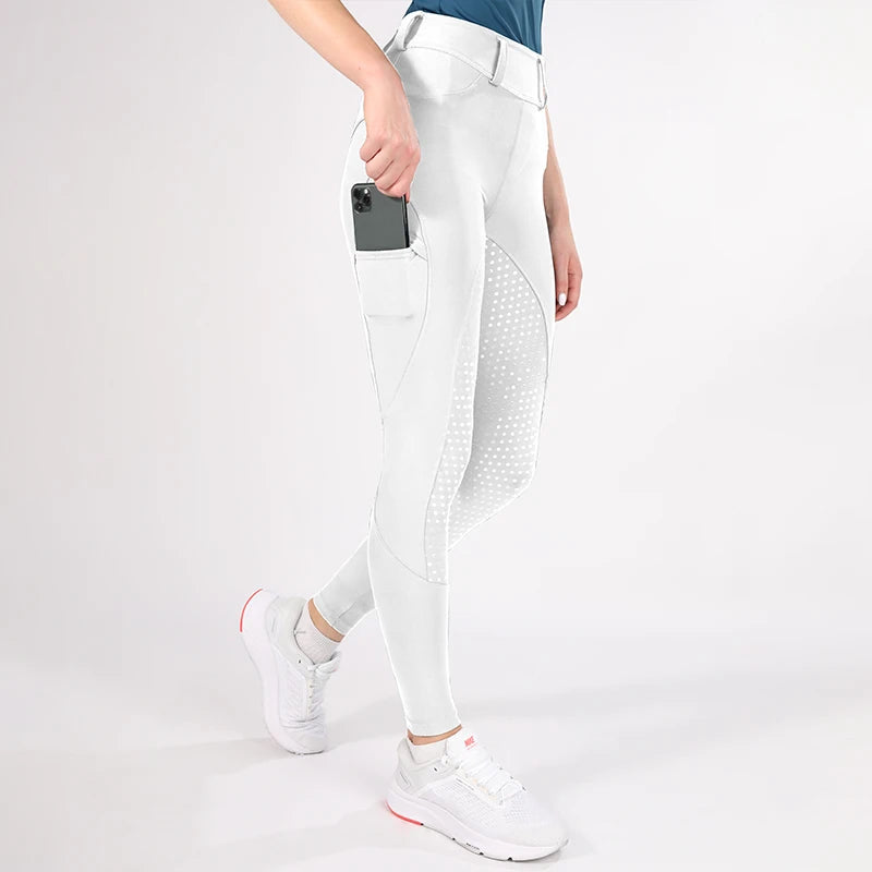 MXLLINA White Horse Riding Pants Women Equestrian Breeches Full Seat Silicone Competition Leggings Anti-pilling Sports Tights