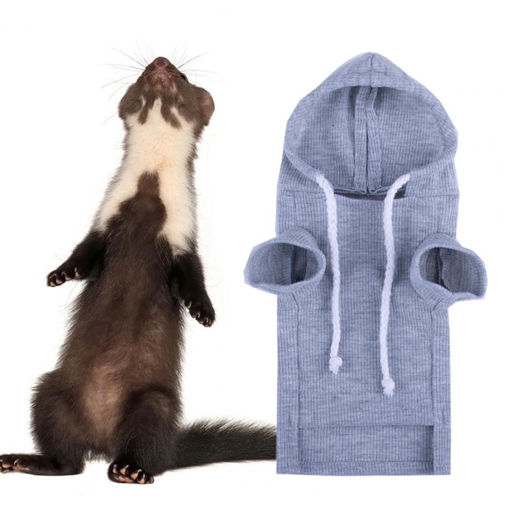 Cute Ferret Hoodie Solid Color Drawstring Hooded Sweatshirt Thick Fluffy Pet Hoodie Foreleg Elastic Hamster Guinea Pig Clothes
