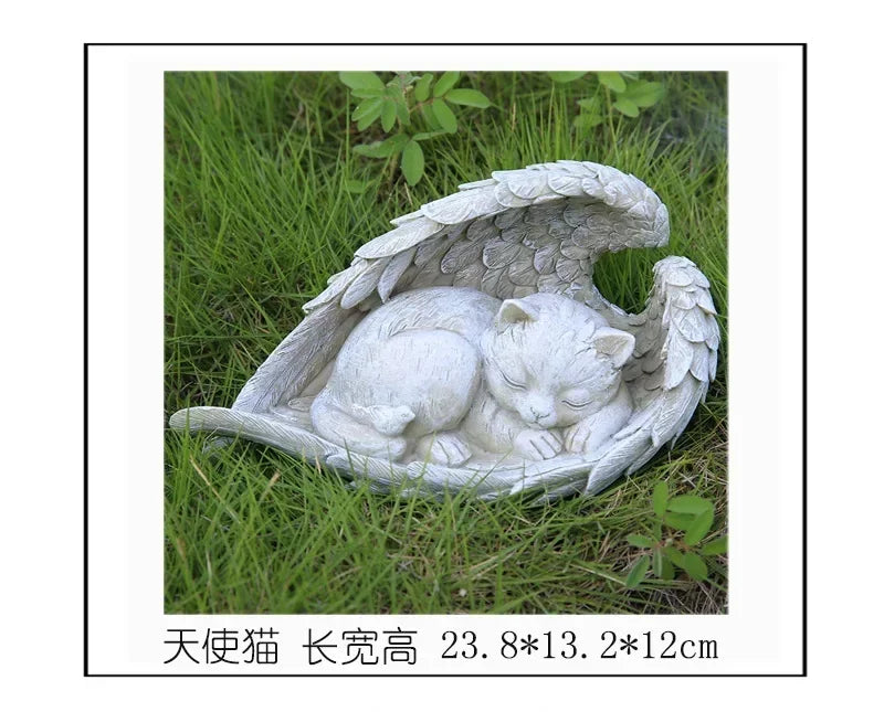 Pet Dog Cat Tombstone Personalized Memorial Stone Resin Statue Creative Angel Dog Cat Ornament Pet Tombstone Memorial Stone
