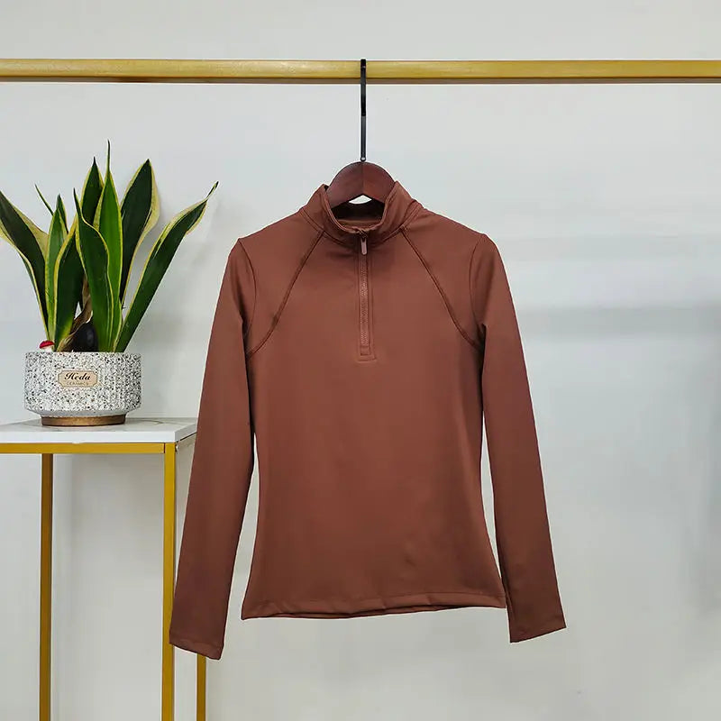 MXLLINA Western Zipper Horseback Riding Long Sleeve Base layer Equestrian Tops Breathable Riding Shirts Equestrian Clothing