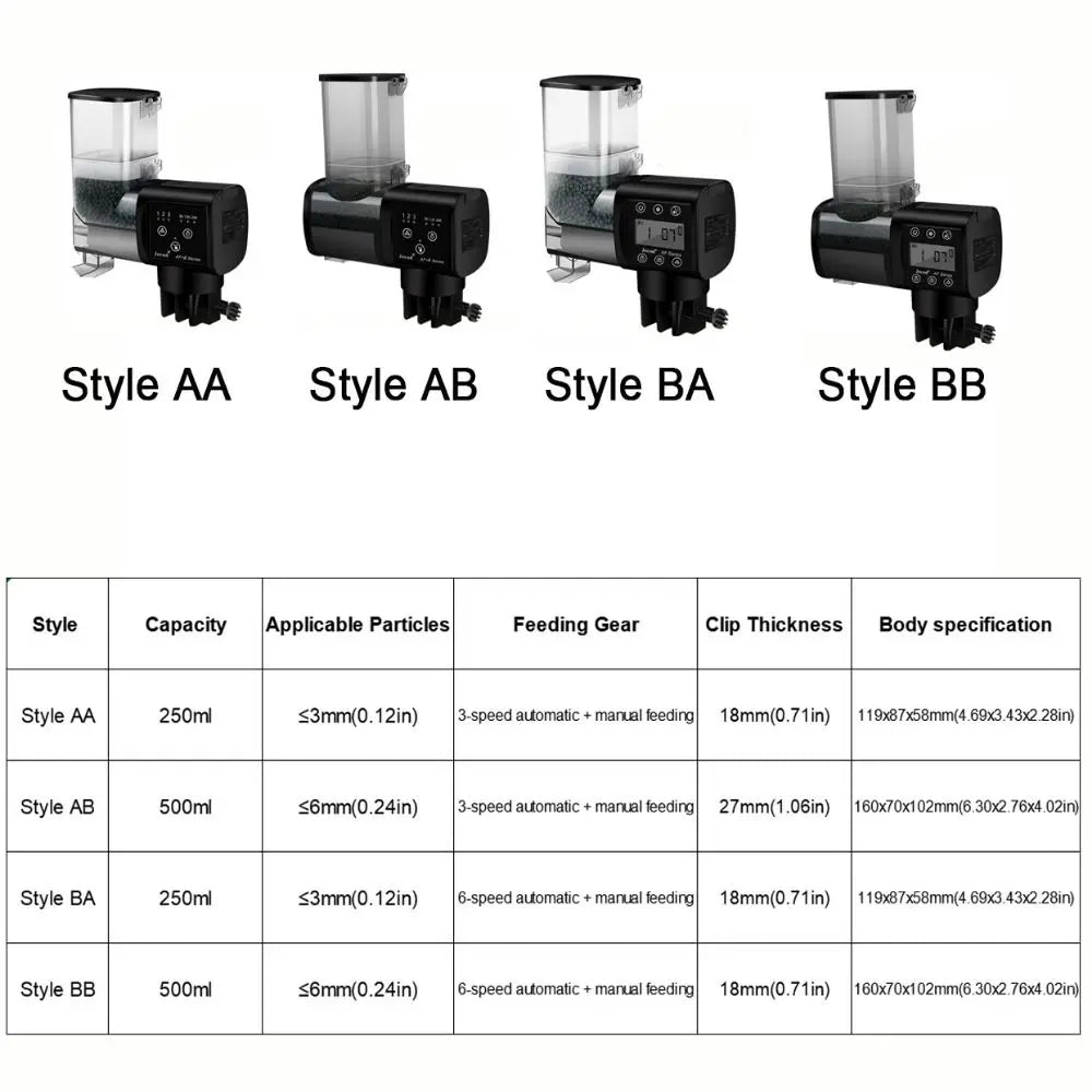 250ML/500M Fish Tank Feeder Digital Display Screen LCD Display Auto Fish Food Dispenser Adjustable Timer