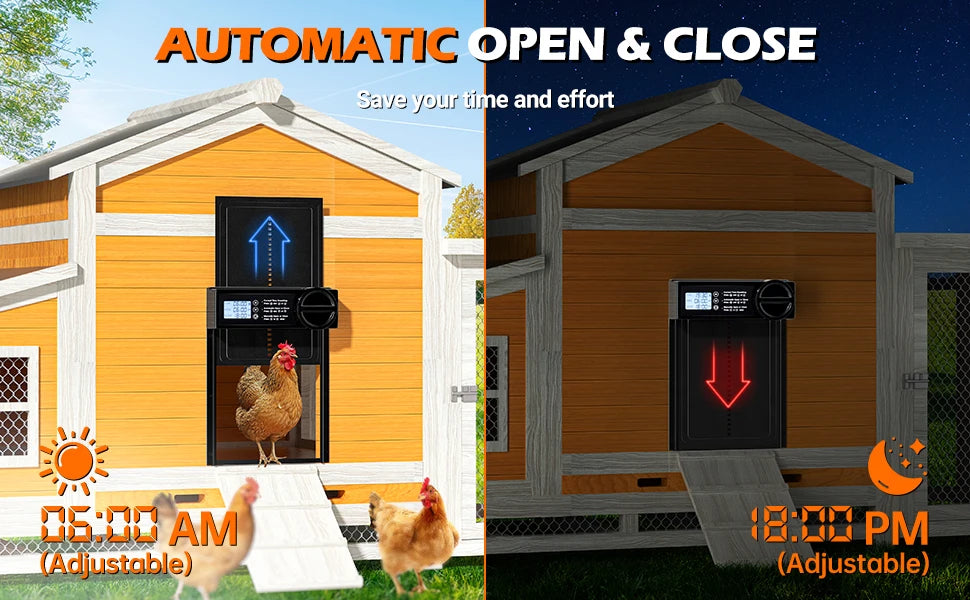Automatic Chicken Coop Door Auto Duck Door Battery Powered Electric Chicken Coop Door with Timer & Manual Control LED Screen