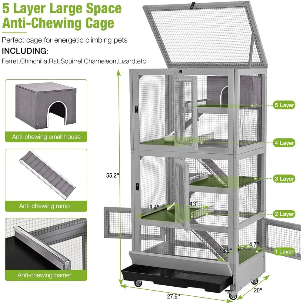 Large Critter Nation Cage for Chinchillas, Ferrets, Rats, Squirrels & Chameleons | Anti-Chew Design, Movable for Small Animals