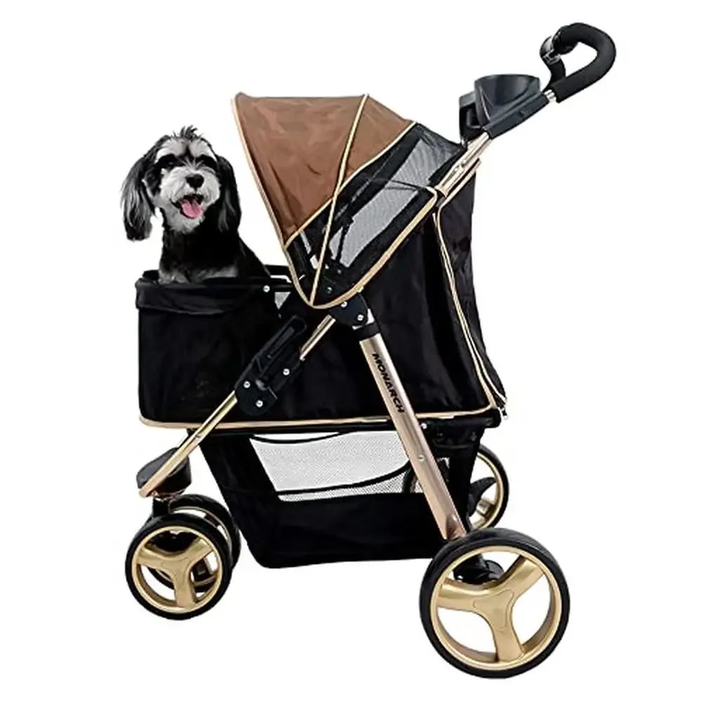Foldable Aluminum Three Wheeled Pet Stroller Medium and Small Pets Lightweight with Storage and Mesh Ventilation Ergonomic Handles