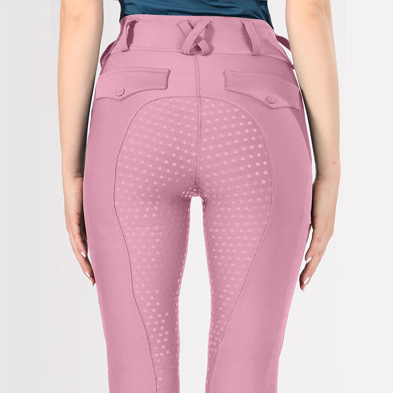 MXLLINA White Horse Riding Pants Women Equestrian Breeches Full Seat Silicone Competition Leggings Anti-pilling Sports Tights