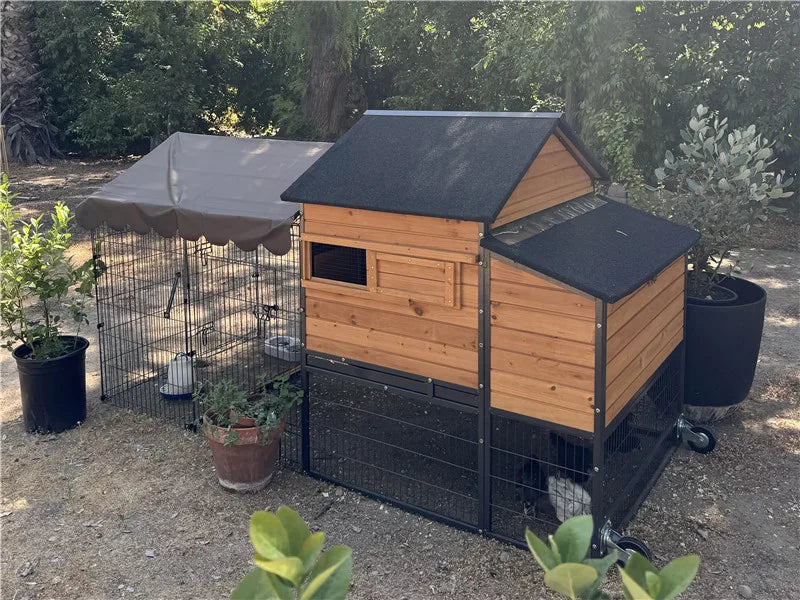 Large Chicken Coop with Metal Frame Mobile Hen House Poultry Cage with Wheels for 4-6 Chickens 85" L