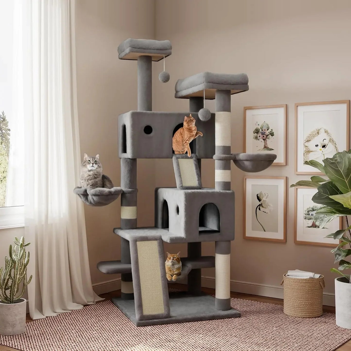 65in Larger Cat Tree Tower Condo for Indoor Multi-Level Furniture Activity Center with Wide Base/Cozy Plush