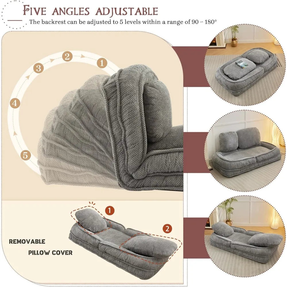 Upholstered Human Dog Bed for Adult & Pets, Convertible Lazy Sofa Bed with 5 Adjustable Position, Comfy Tatami Bean Bag Lounge Chair