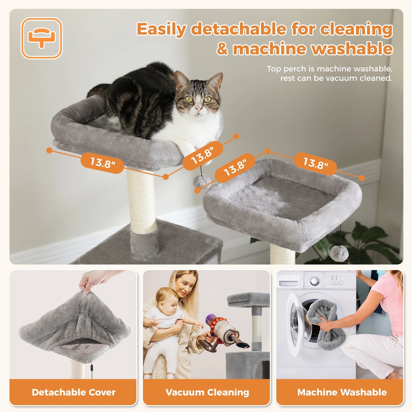 Large Cat Tree Tall Cat Tower for Indoor Cats Multi-Level Plush Cat Condo with Scratching Posts Scratching Posts Perches Caves