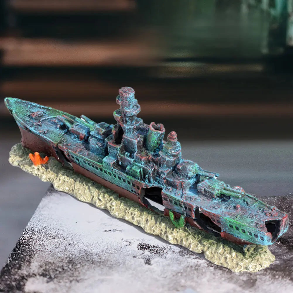 Resin Sunken Pirate Ship Multifunction Warship Shipwreck Decorations for Fish Tank