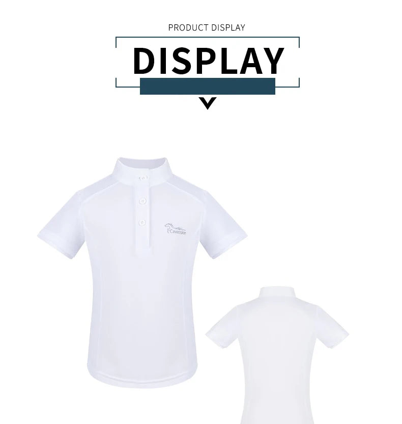 Kids horse riding T shirt white color competition equestrian children short sleeve coat girl rider equestrian equipment