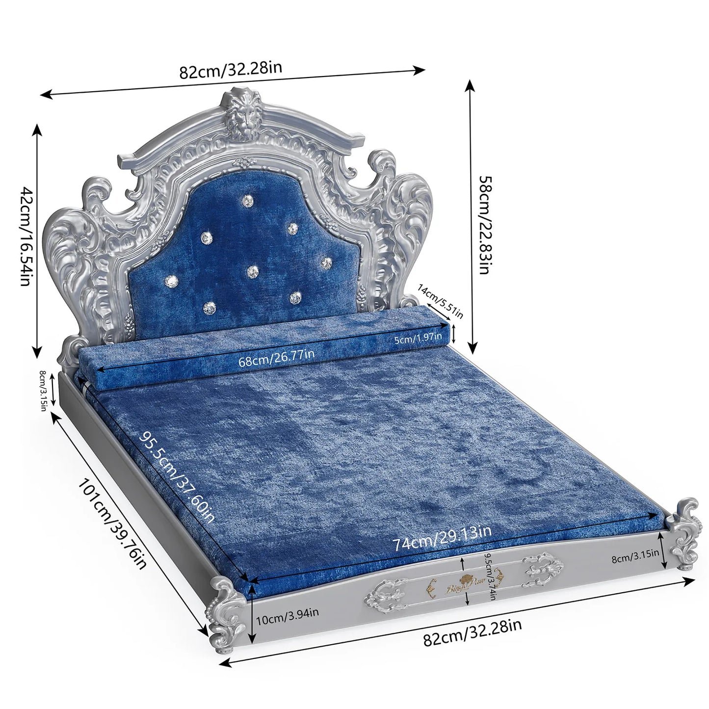 Luxury Pet Bed Headboard, Dutch Velvet Dog Cat Bed for Medium and Large, European Style Noble Pet Bed