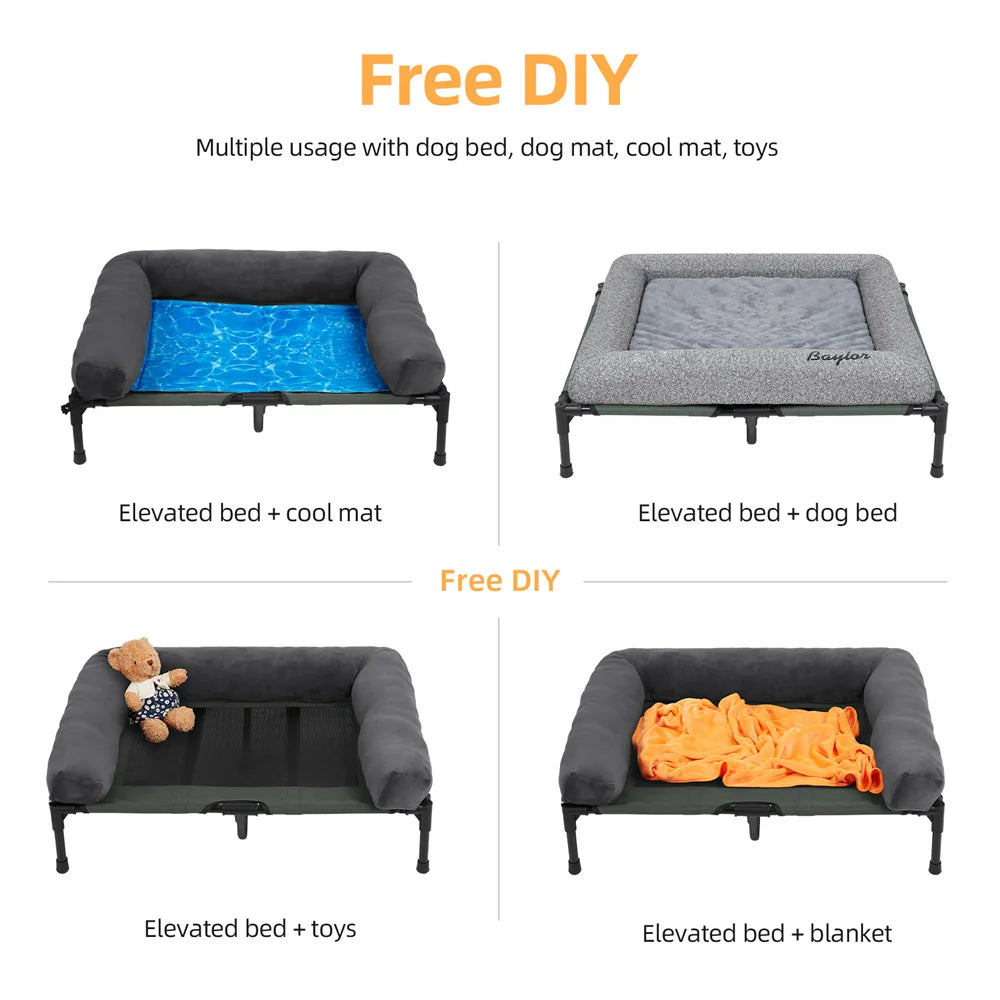XXL XL Large Dog Bed Outdoor Raised Dog Bed with Cooling Breathable Mat and Soft Plush Mat Pet Puppy Camping Cot for Home Garden Indoor