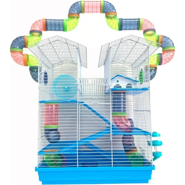 5-Floors Large Twin Tower Syrian Hamster Rodent Gerbil Mice Rat Home Cage with Crossover Tube Tunnel Expadible