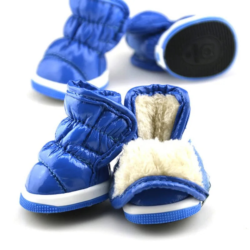 4pcs/sets Winter Dog Shoes Warm Fleece Puppy Pet Shoes Waterproof Dog Snow Boots For Small Dogs Chihuahua Yorkie Teddy Shoes