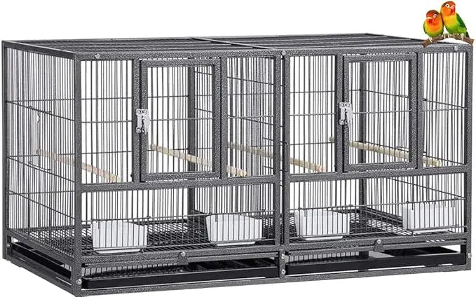 Combo Breeding Stacker Center Divided Breeder Bird Flight Cage Double Rolling Cage with Side Breeding Nest Door