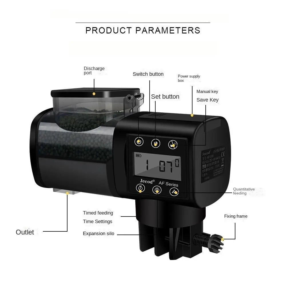250ML/500M Fish Tank Feeder Digital Display Screen LCD Display Auto Fish Food Dispenser Adjustable Timer