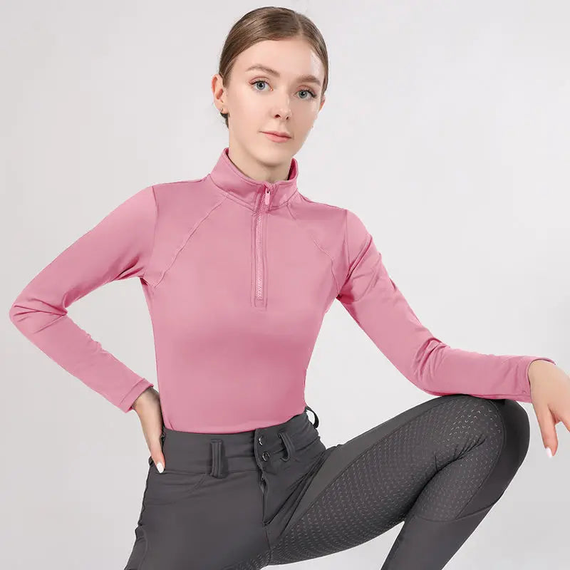 MXLLINA Western Zipper Horseback Riding Long Sleeve Base layer Equestrian Tops Breathable Riding Shirts Equestrian Clothing